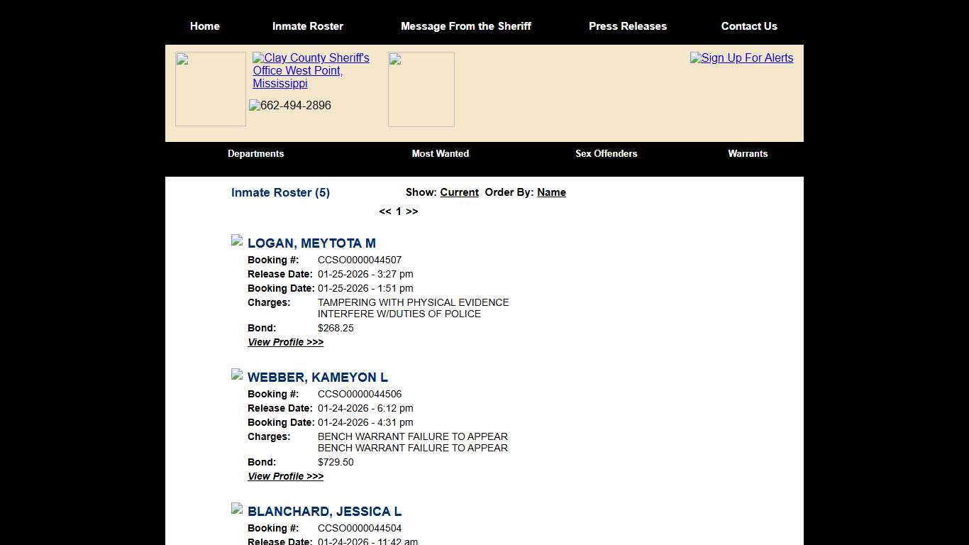 Inmate Roster - Released Inmates Booking Date Descending - Clay County Sheriff's Office
